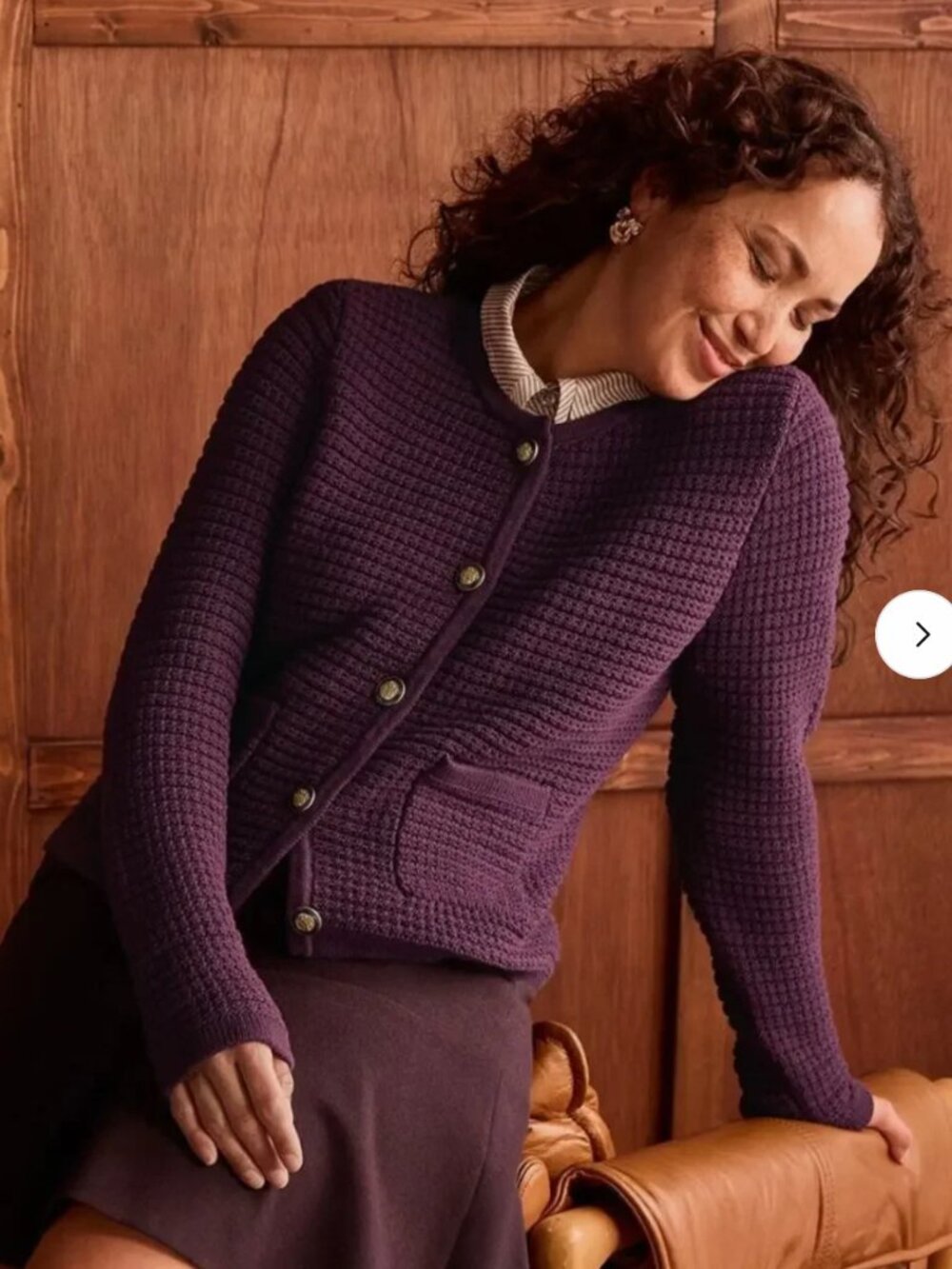 Cabi #4856 Sweater Jacket Deep Plum Textured Knit Gold Buttons Large